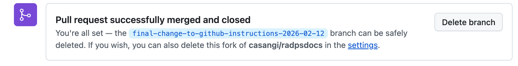 Delete Branch in PR